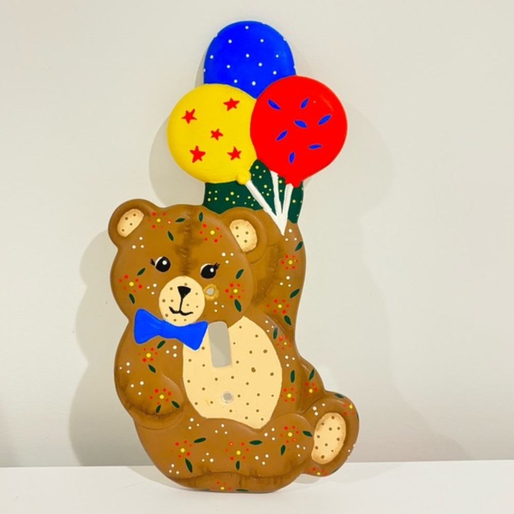 Vintage Teddy Bear w/balloons ceramic light switch plate child themed nursery